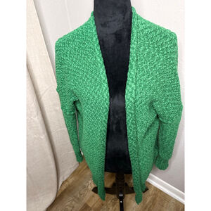 Green Textured Knit Open Cardigan L Dopamine Dressing Layer